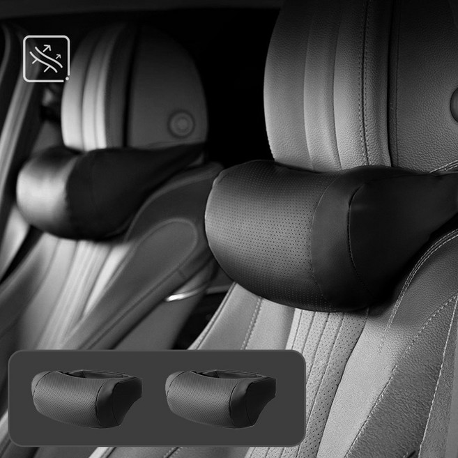 SEVOREN 프리미엄 독일 나파가죽 목베개 목쿠션 1+1 차량용 목받침, 2개, 블랙 - 목베개