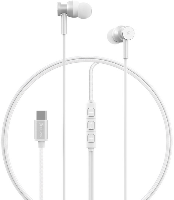 DEVIA 入耳式 Type-C 金屬線控耳機, 白色, 1個