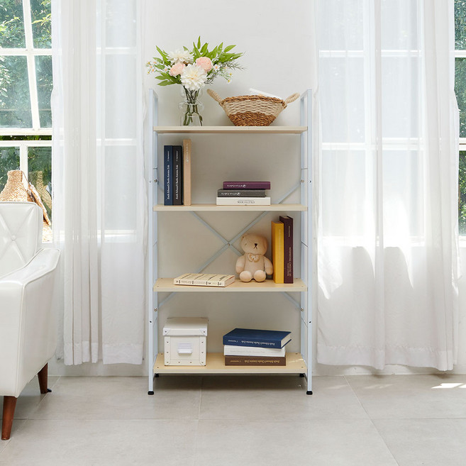 클립인이지 높낮이 조절 책장 조립이 쉬운 공부방 책꽂이, 4단, 화이트