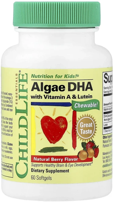 ChildLife Essentials 비타민A 및 루테인 함유 해조류 DHA 천연 베리 맛 소프트젤 60정, ChildLifeEssentials비타민A및루테인함유해, 1개 - 쿠팡