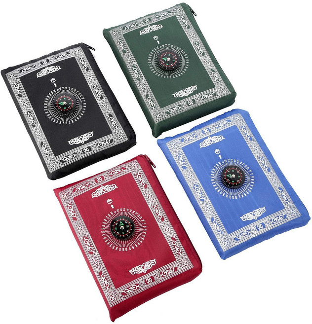 바이나우 그린 무슬림 기도용 나침반 매트 깔개 카펫 휴대용 빈티지 패턴 여행 이슬람인