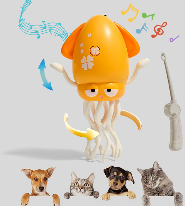 움직이는 낙지 춤추는 오징어 자동장난감 USB 충전식, 노란색, 1세트