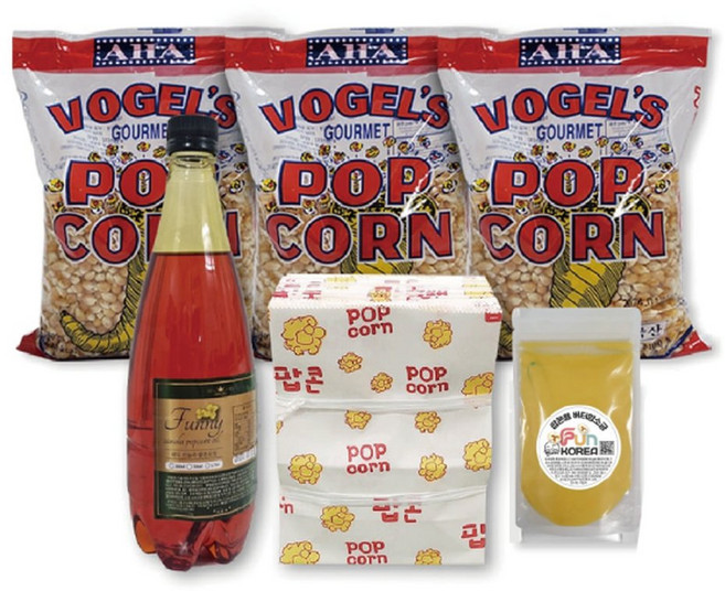 팝콘재료100명분팝콘옥수수700g3봉 오일700g 봉투(소)100장 소금100g 보겔팝콘옥수수, 700g, 3봉