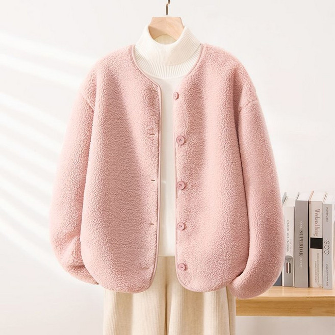 ORZQU 여성 봄 도톰한 뽀글이 코트 루즈핏 캐주얼 긴팔 코트