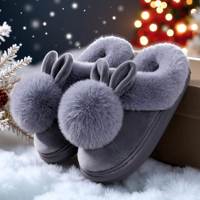 겨울 귀여운 토끼 방한 따뜻한 털 실내화 사무실 퍼슬리퍼 털신발 거실화 남녀공용 미끄럼방지