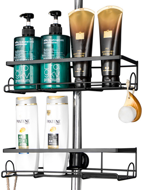 원기화 304 스테인리스 샤워대 선반 구멍을 뚫지 않는 샴푸 거치대, 한 세트, 블랙