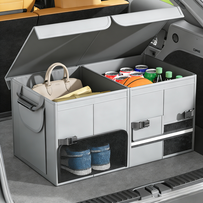 Eyimtech 다용도 접이식 트렁크 정리함 차량용 신발수납함, 그레이