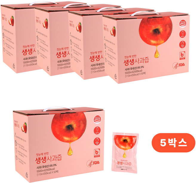 시골내음 생생 사과즙, 250팩, 110ml