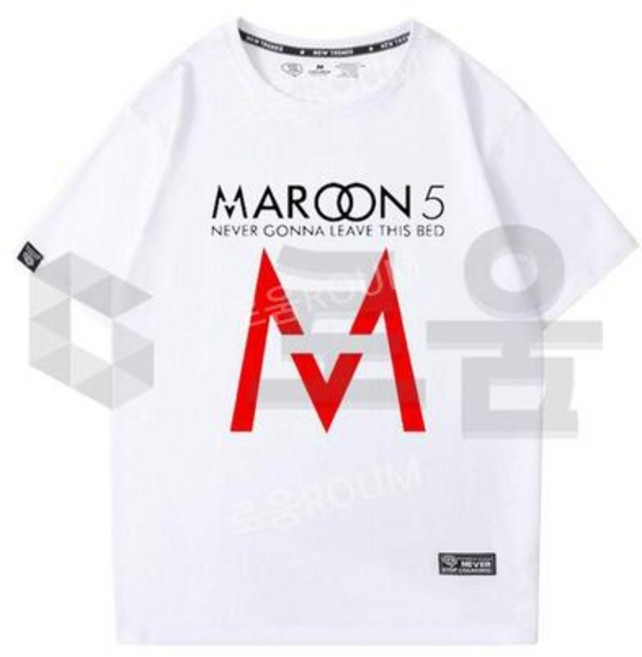 마룬 파이브 MAROON 5 순면 화이트 남녀공용 반소매 티셔츠 유니섹스 라운드넥 반팔티