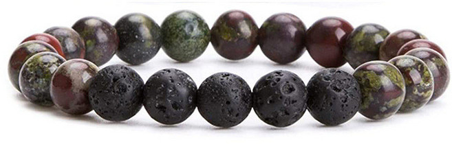 8mm 太陽石 黑髮晶石 手鍊 歐美 男士 火山石手鍊, 龍血石+火山石, 1個