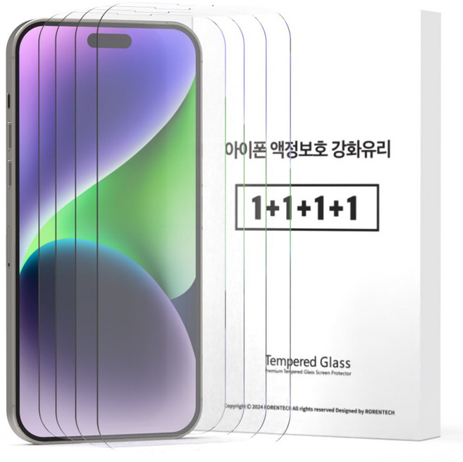 로랜텍 로글 고화질 9H 강화유리 휴대폰 액정보호필름 4p 세트, 1세트