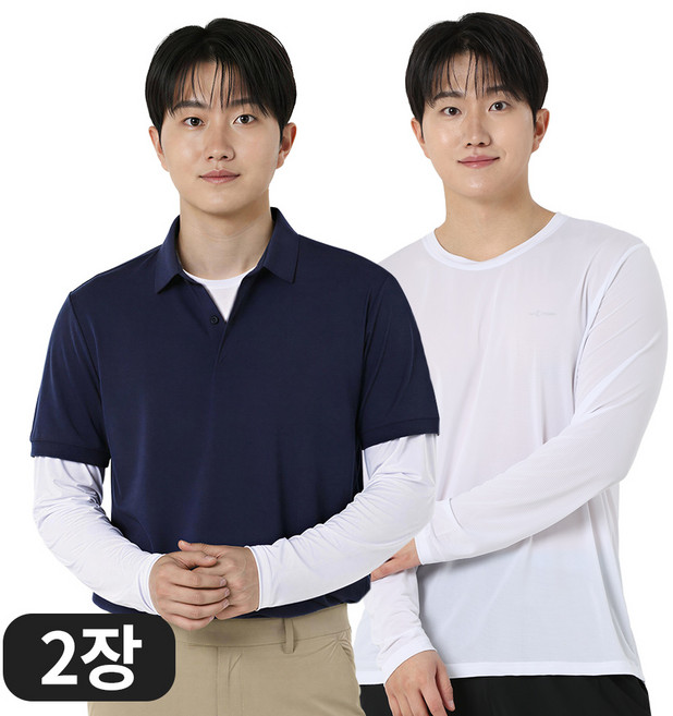 아소트 [1+1] 프리미엄 스포츠 골프 이너웨어 자외선차단 UV 쿨링 남성 냉감 라운드 긴팔 티셔츠