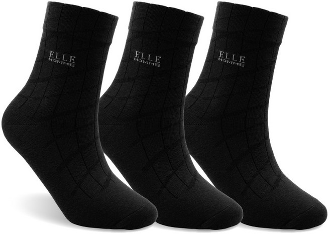 ELLE HOMME 簡約格紋寬口紳士襪