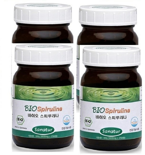 Sanatur 바이오 스피루리나 400mgx250정 /독일 스피루리나 전문업체 Sanatur GmbH 사 제품 /유기농 스피루리나 100%/피부건강 및 항산화에 도움줄수있음, 250정, 4개