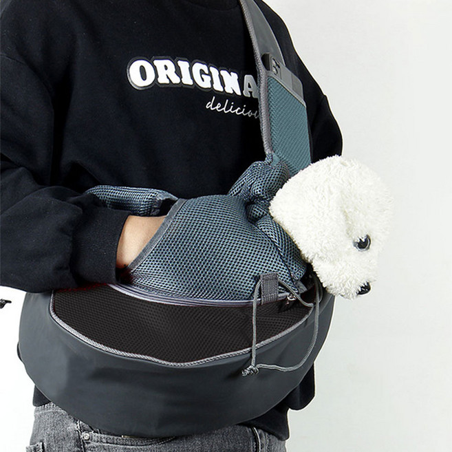 반려동물 강아지 메쉬 슬링백 크로스가방 숄더백 이동가방, 1개, 블랙