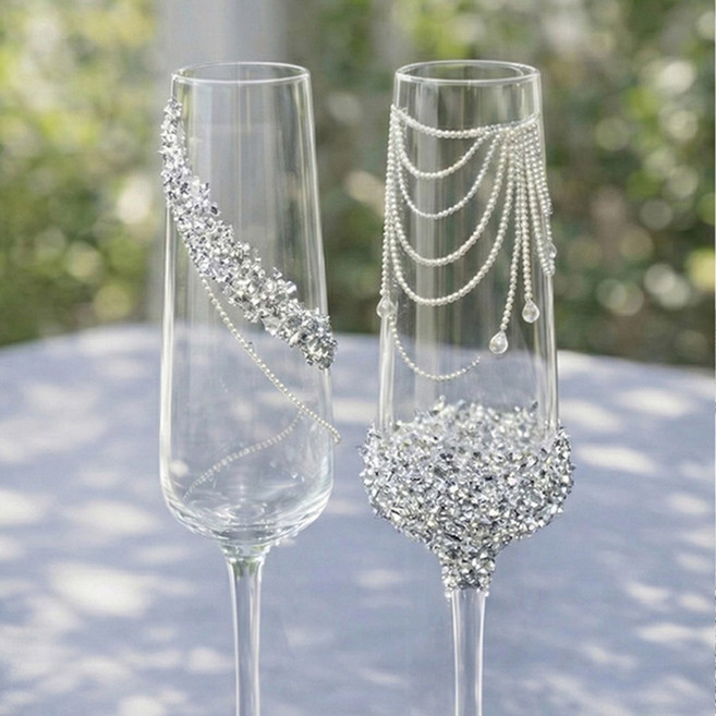 큐빅 글라스 샴페인잔 웨딩잔 DIY 키트, 1세트, 4. 펄 앤 블라썸