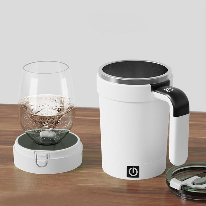 SMABAT 자동 회전 믹서컵 충전식 전동 믹서컵 마그네틱 회전컵 휴대용 믹서기 컵받침 탈부착 가능, 1개, 380ml, 화이트