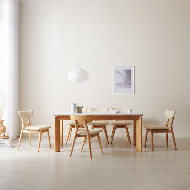 데코라인 수림 6인용 원목 세라믹 식탁 세트, 단면, 테이블+의자4