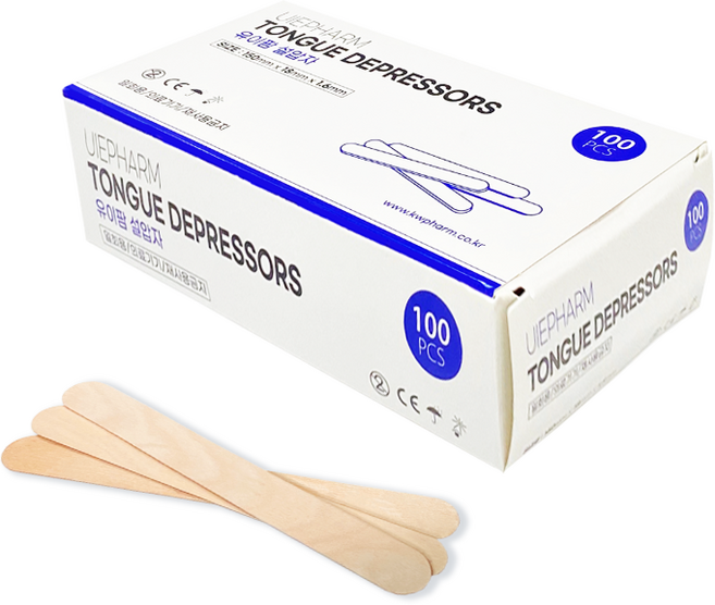 유이팜 비멸균 설압자 1박스(100개) 진료용 진찰용 구강검진 혀누르개 왁싱 제모 스파츌라 연고주걱 혀크리너, 50개