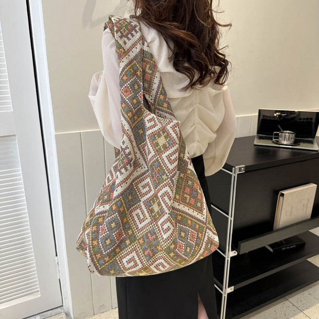 소울린느 대용량 빈티지 에스닉 캔버스 빅사이즈 숄더백 (4colors)