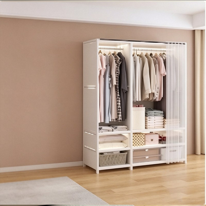 多功能防塵簡易衣櫃 大容量臥室收納衣櫥 附掛衣架 多層分區設計 長110寬45高165.5公分, 【無抽屜款】-雙排-星空白-衣櫃,限时活动价【多层大容量】