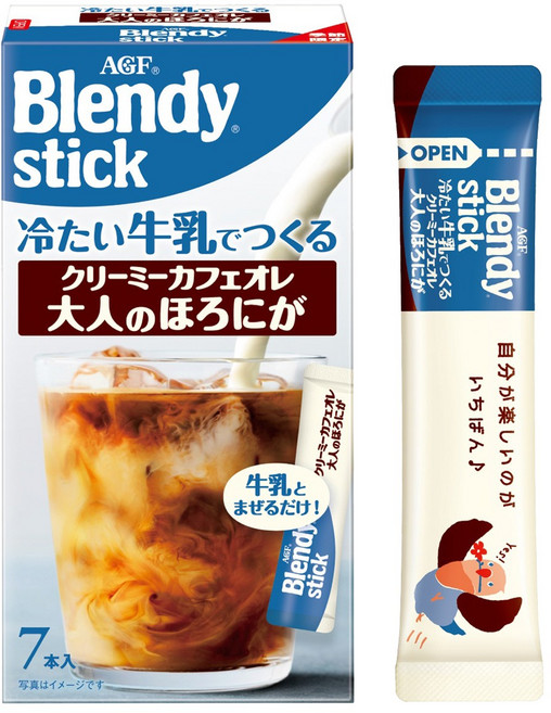 AGF Blendy 用冷牛奶製成 專為成人設計的香醇微苦奶油歐蕾咖啡隨身包, 6.5g, 1個, 7入