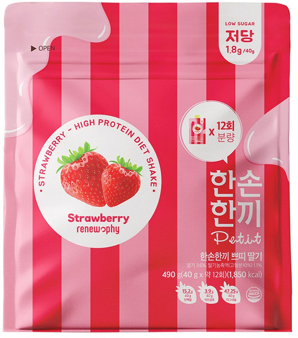 한손한끼 단백질 쉐이크 대용량 딸기맛, 1개, 490g