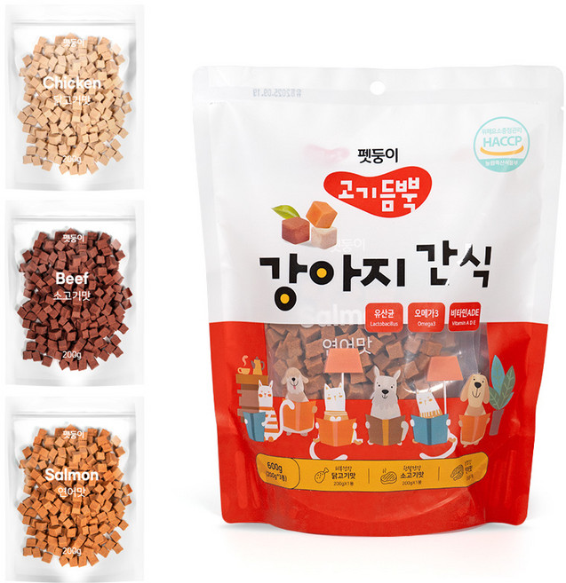 펫둥이 강아지 고기듬뿍 간식 져키, 혼합맛(닭고기/소고기/연어), 600g, 1개