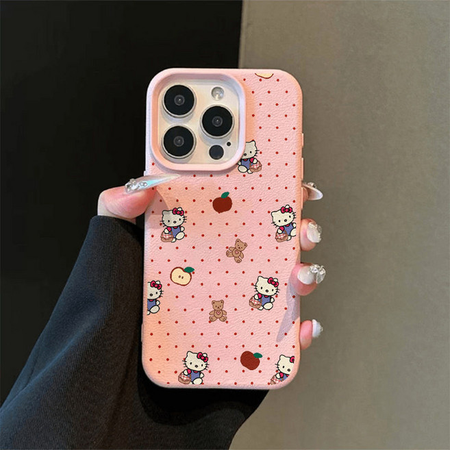 귀여운 헬로 키티 핑크색 도트 무늬 애플 아이폰 케이스