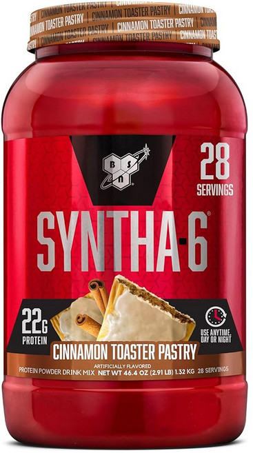 섬유질 6g이 함유된 BSN SYNTHA-6 프리미엄 단백질 파우더 유청 분리주 미셀라 카제인 우유 1.32kg, 계피 토스터 페이스트리, 1개
