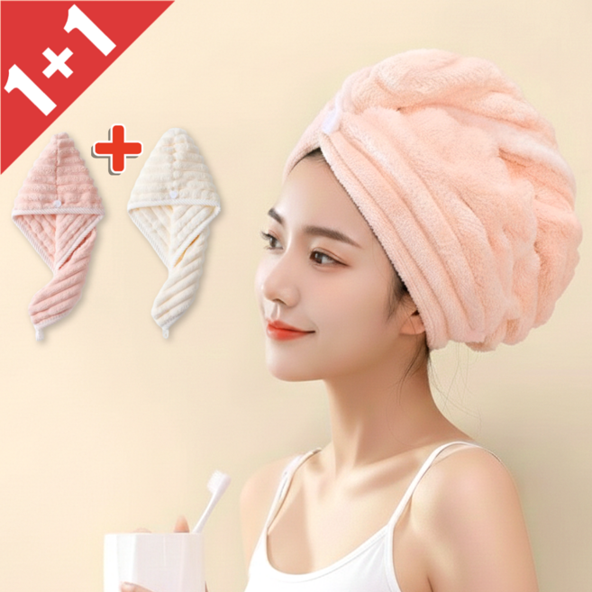 에블모어 초강력 물기흡수 드라이 헤어 타올, 1세트, 핑크+아이보리