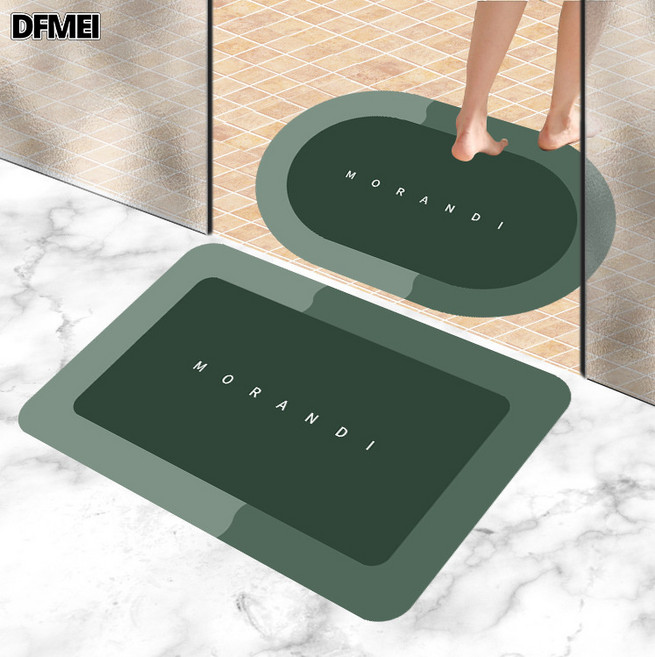 DFMEI 水晶絨地毯簡約衛生間門口腳墊浴室吸水地墊速幹工廠二件套, 1個, 無極-青草色