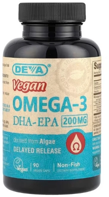 Deva 비건 오메가3 DHA-EPA 지연 방출 200mg 베지 캡슐 90정 Deva (데바), 1개, 60정 - 쿠팡