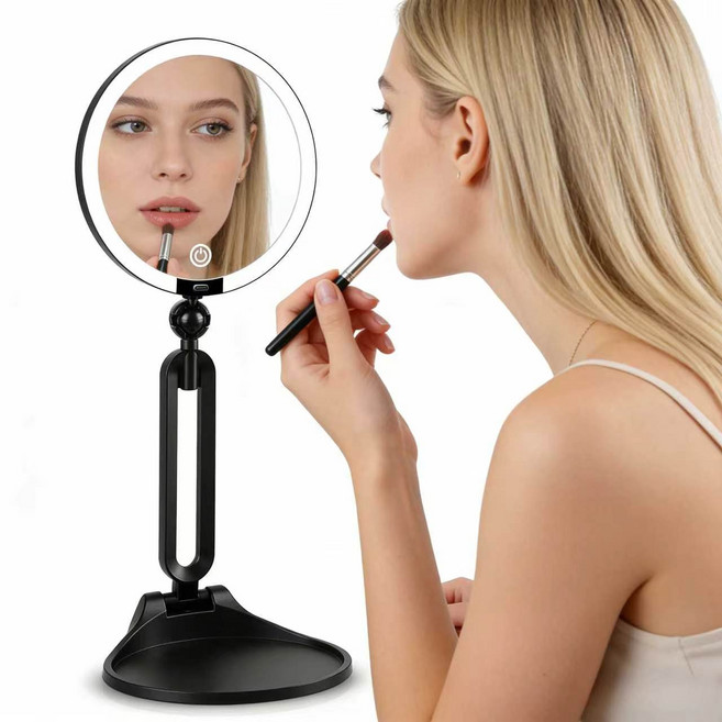 6인치 화장용 확대경 1X&10X/30X 양면 LED 휴대용 거울, 1개, 검은색-10X