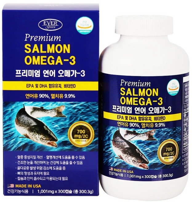 에버그린 프리미엄 연어오메가3, 300정, 1개 - 쿠팡