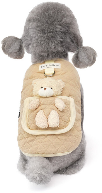 준성펫 애착인형 D링 누빔 강아지 패딩 조끼 하네스 애견 겨울 옷 아우터 의류, 베이지, 1개
