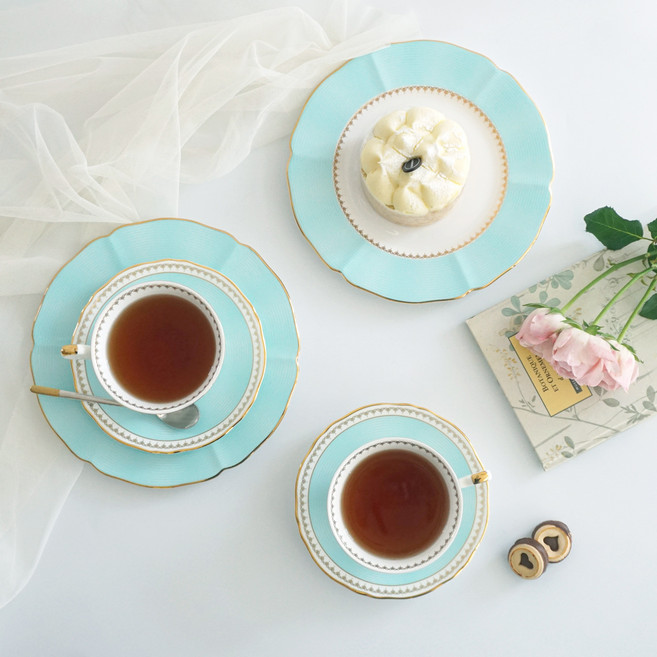 한국도자기 로얄페일블루 티타임세트 6p, 커피잔(2인)+8접시(2p), 1개