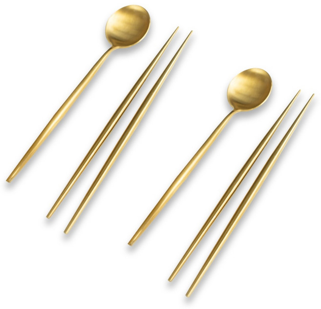 A3생활 열탕소독 가능한 프리미엄 수저세트 4인, 2세트, 젓가락4p+숫가락4p, 골드