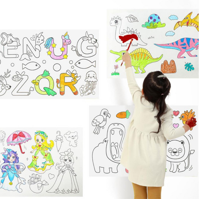 다양한 색칠놀이 도안 벽 탈부착 스티커 절취선 롤스케치북 선물 유치원교구 작품만들기, 롤스케치북-알파벳+숫자