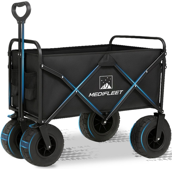 메디플릿 캠핑 아웃도어 대형 광폭 바퀴 폴딩 카트 웨건, 1개, 블랙(8호)
