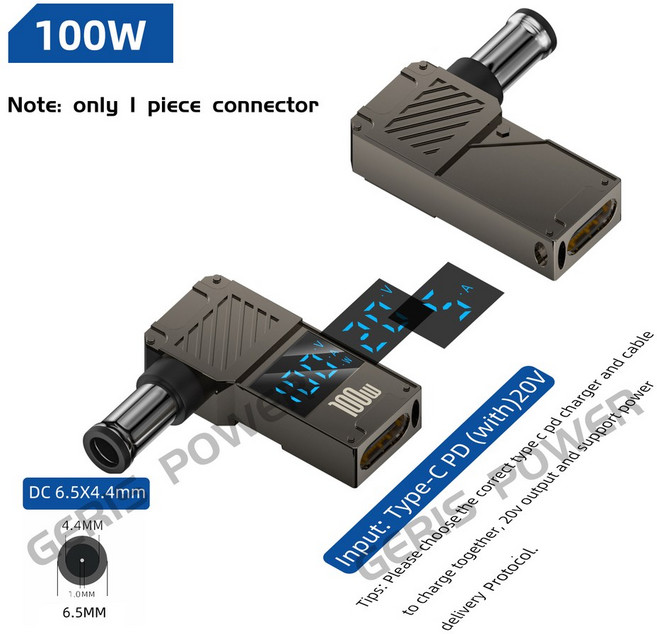 ​ PD100W Type-C-DC 플러그 변환기 USB C-노트북 충전 어댑터 Lenovo Asus HP Dell Samsung 용 전원 충전기 커넥터 팁, [04] 6.5X4.4mm, 1개