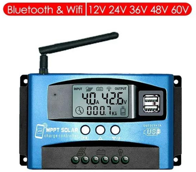 30A/40A/50A/60A/100A LCD 대형 디지털 디스플레이 블루투스 WIFI 솔라열 충전 컨트롤러 12V/24V 12-60V 듀얼 USB MPPT 컨트롤러, 12-60V BT WIFI, 50A, 1개