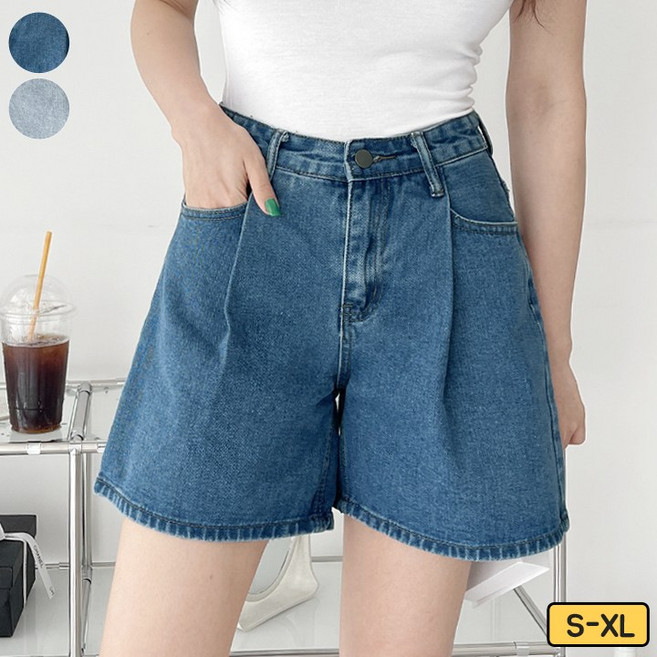가비진 여성용 A라인 4부 핀턱 데님 반바지 청반바지 팬츠 숏팬츠 바지 빅사이즈까지