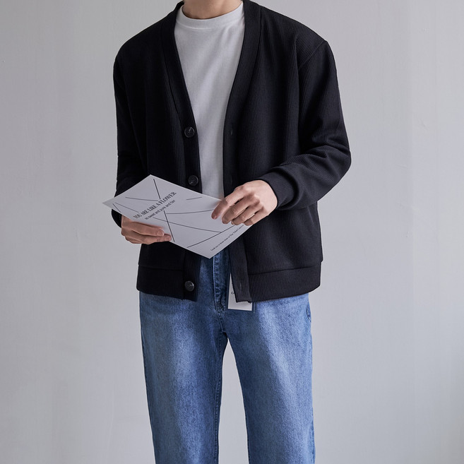 더베이직샵 남자 보풀적은 워셔블 니트 오버핏 가디건 브이넥 봄 아우터