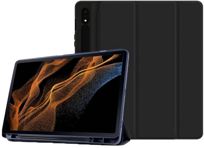 갤럭시탭S8 S8+ S8울트라 S펜수납 북커버 케이스 S8 플러스 ULTRA SM-X700 X706N X800 X806N X906 X906N 삼성 케이스나라, 블랙