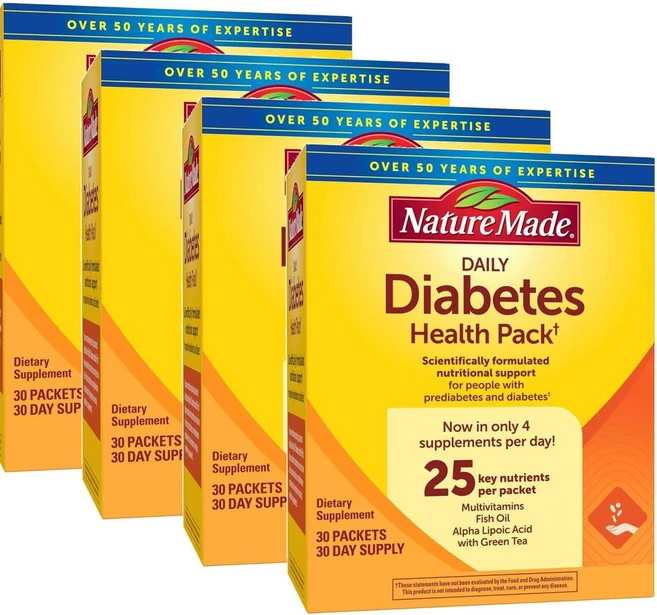 네이처메이드 다이아비츠 멀티비타민 헬스팩 (4정x30포) Nature Made Diabetes Health Pack, 4개, 30회분 - 쿠팡