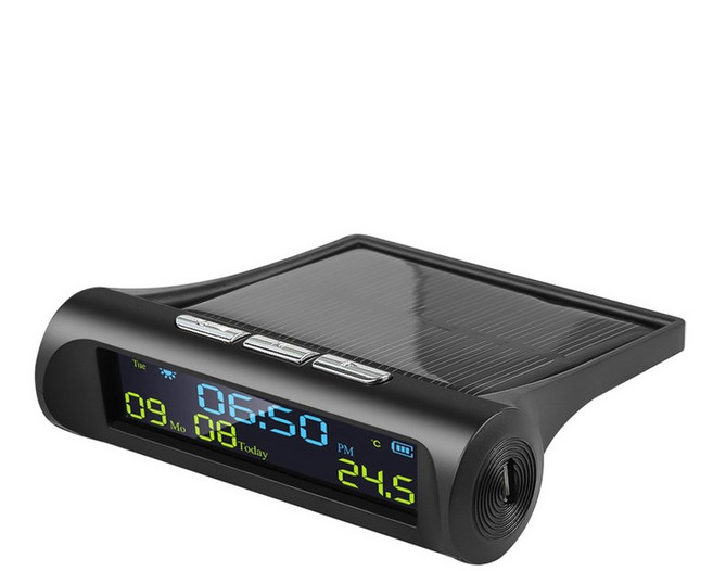 실외 개인용 자동차 부품 장식을 위한 LCD 시간 날짜가 있는 자동차 태양열 디지털 시계 차내 온도 디스플레이, 금, 1개