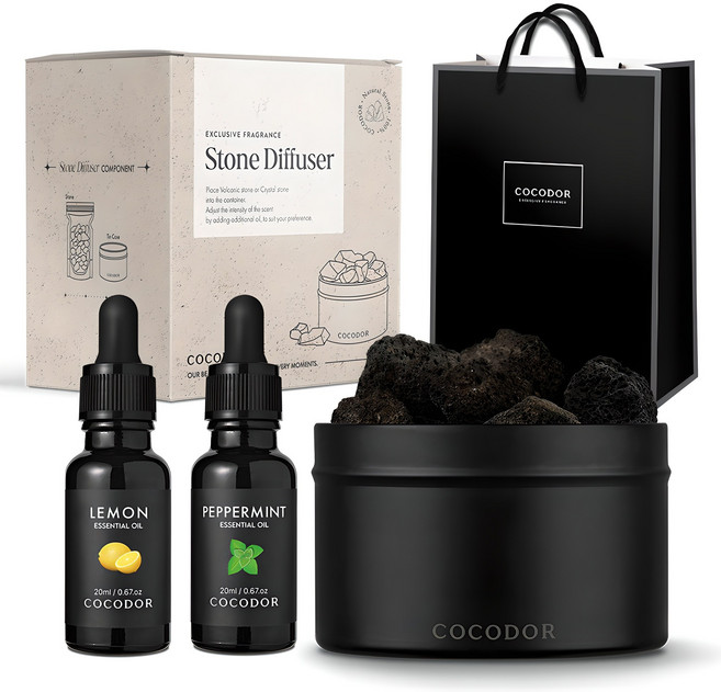 코코도르 스톤 디퓨저 아로마오일 블렌딩 세트 + 쇼핑백, 리프레쉬(레몬+페퍼민트), 20ml, 1개