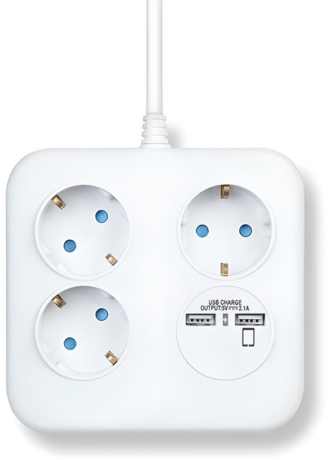 러그 3구 2포트 USB 멀티탭, LUG-KSB-03U-1.0(B), 블루