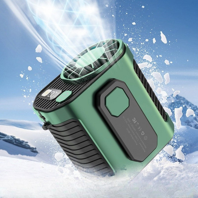 휴대용 허리선풍기 허리걸이선풍기 무선선풍기 강풍 충전식 아웃도어 선풍기 캠핑용 허리 선풍기 목걸이형선풍기, 녹색